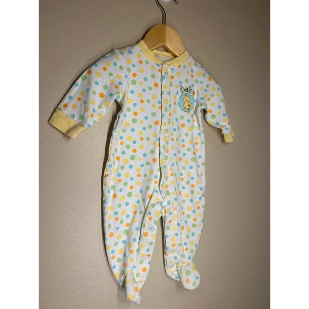 Vintage Okie Dokie 3-6M Baby Dots Duck Footie Snap Pajamas